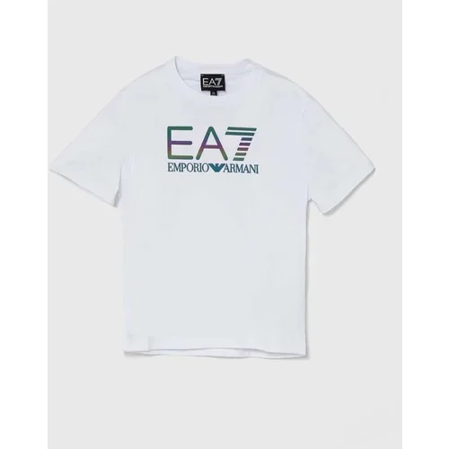 Ea7 Emporio Armani Otroška bombažna kratka majica bela barva
