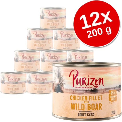 Purizon Adult 12 x 200 g - brez žit - Miks (4x losos, 4x divja svinja, 2x jagnjetina & losos, 2x losos & puran)