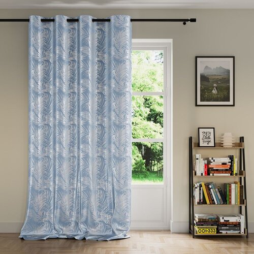  Curtain SILVERLEAVES color blue printed style glamor silver eyelets velvet 140x245 AmeliaHome Slike