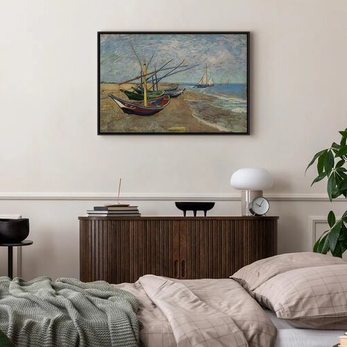  Slika - Vincent van Gogh – Fishing Boats on the Beach 120x80 U crnom drvenom okviru Cene