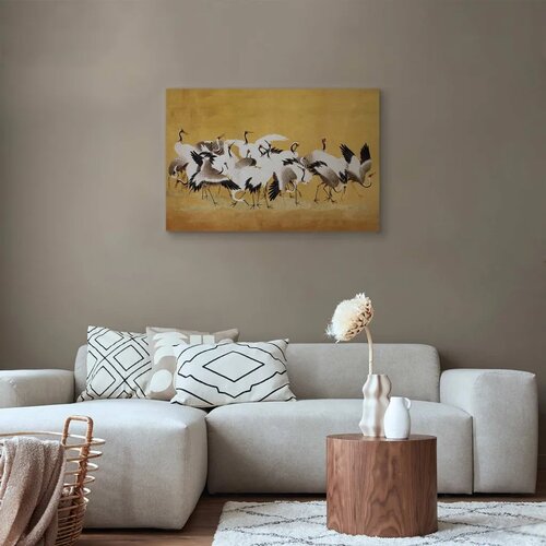  Slika - Japanese cranes - a flock of birds against a golden background based on a painting by Ishida Yūtei 60x40 Cene