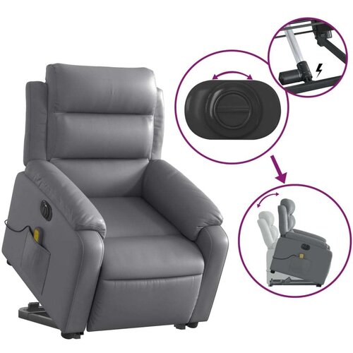 VidaXL Električni masažni naslonjač na podizanje od umjetne kože siva Slike