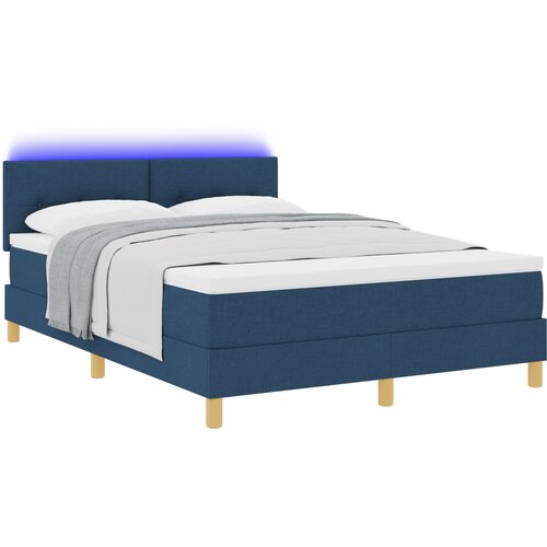 vidaXL Postelja z vzmetnico in LED Modra 140x190 cm Tkanina, (22083708) Cene