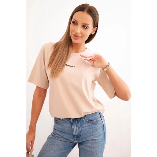 Polski Women's cotton blouse with Minimal print beige Cijene