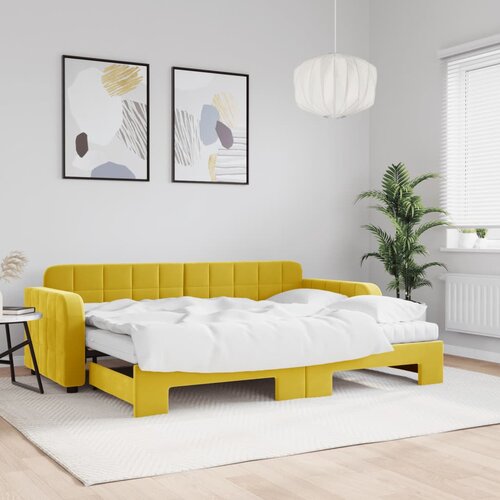 VidaXL Izvlečna dnevna postelja z vzmetnicami rumena 80x200 cm žamet Slike