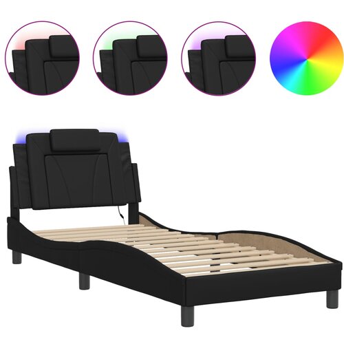 vidaXL Okvir kreveta s LED svjetlima crni 90 x 190 cm od umjetne kože Cene