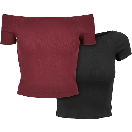 UC Ladies Ladies Off Shoulder Rib Tee 2-Pack redwine+black