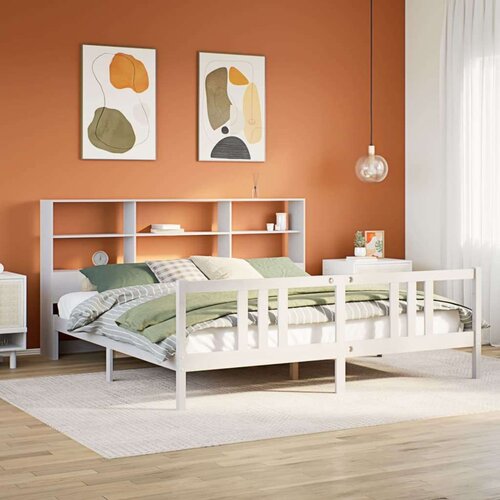 vidaXL Knjižna postelja brez vzmetnice bela 200x200 cm trdna borovina Cene