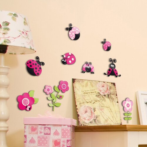 Pink Dekorativna nalepka Pink Ladybugs (9 kosov) Slike