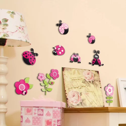 Pink Dekorativna nalepka Pink Ladybugs (9 kosov)