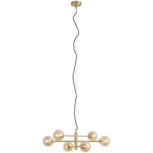 QAZQA Art Deco hanglamp messing met amber glas 6-lichts - Ryan Slike