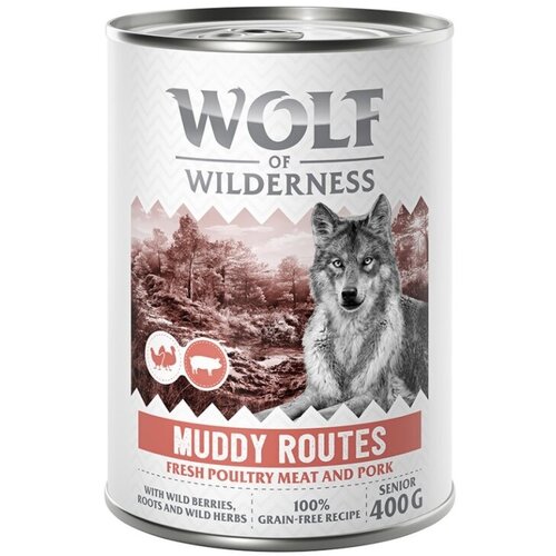 Wolf of Wilderness Senior “Expedition” 6 x 400 g - Muddy Routes - perutnina s svinjino Cene