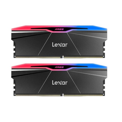 Lexar Ares 32GB Kit (2X16GB) DDR5 8000MHz UDIMM CL38 1.45V with heatsink and RGB lighting, Dual pack, Black Color Cene