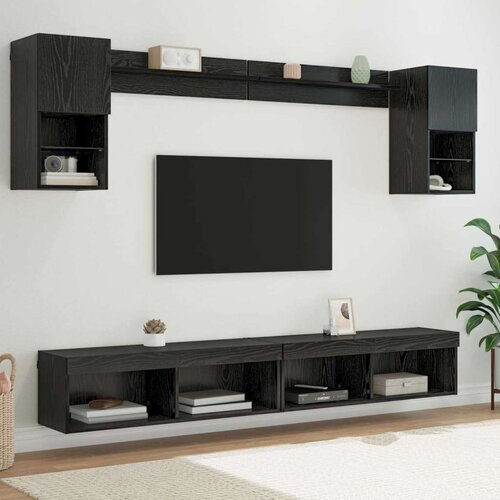 TV stenske enote z LED 6 pcs Črna Orehovina Konstruiran les, (5000132792) Cene