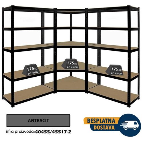  Ugaona polica 180x90x90x45cm + 2 police 180x60x45cm 5x175kg antracit Cene