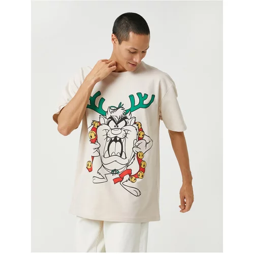 Koton Christmas Themed Tasmanian Devil Oversize T-Shirt Crew Neck Licensed Printed