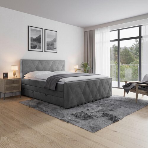 MID.YOU postelja boxspring 180 cm x 200 cm , kovina, umetna masa, tekstil, karton, leseni material svetlo siva Cene
