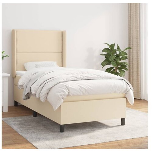 Box spring postelja z vzmetnico krem 90x190 cm blago Cene