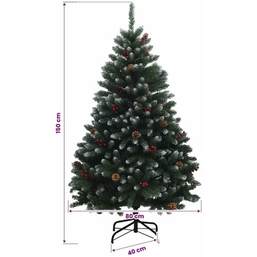  Umjetno božićno drvce zeleno s kuglicom 150 cm 150 LED lampica - Zeleno sa zamrznutim vrhovima &amp;Oslash; 80 x 150 cm sa 150 LED žaruljic Slike