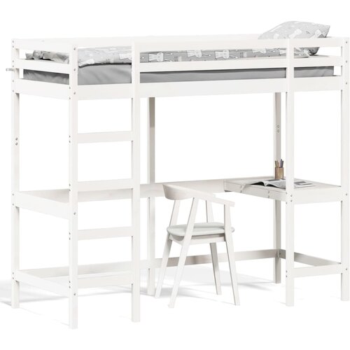 VidaXL Posteljni okvir z mizo bel 75x190 cm trdna borovina Slike
