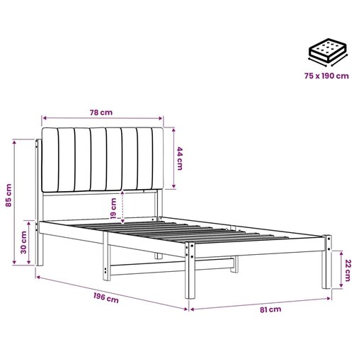  Krevetni okvir s tapiciranim uzglavljem Bijelo isprana i taupe - Bijelo isprana i taupe 75 x 190 cm Slike