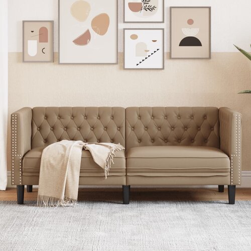 VidaXL Kavč dvosed Chesterfield kapučino umetno usnje Slike