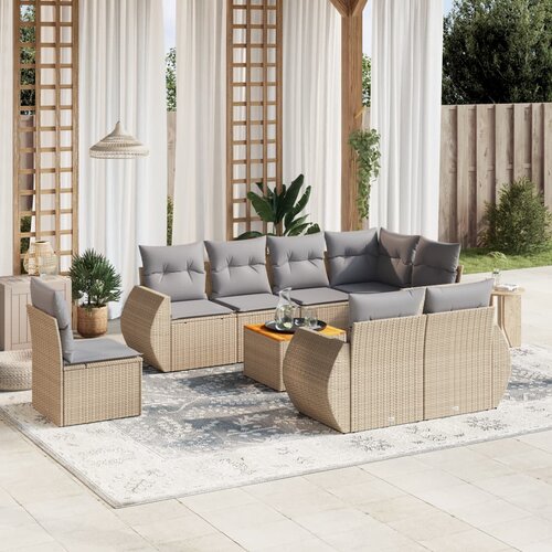 vidaXL 9-dijelni set vrtnih sofa s jastucima bež od poliratana Cijene