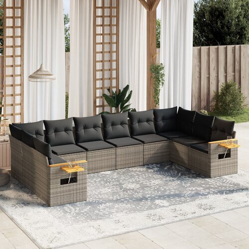 vidaXL 10-dijelni set vrtnih sofa od poliratana s jastucima sivi Cijene