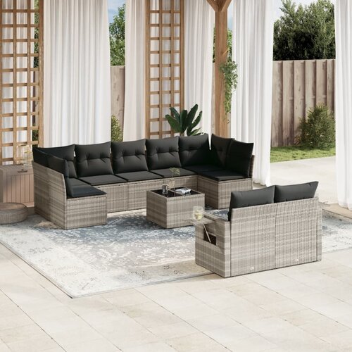 vidaXL 10-dijelni set vrtnih sofa poliratan s jastucima svijetlosivi Cijene