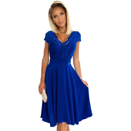 Numoco 381-3 LINDA - chiffon dress with lace neckline - CHABROWA Slike