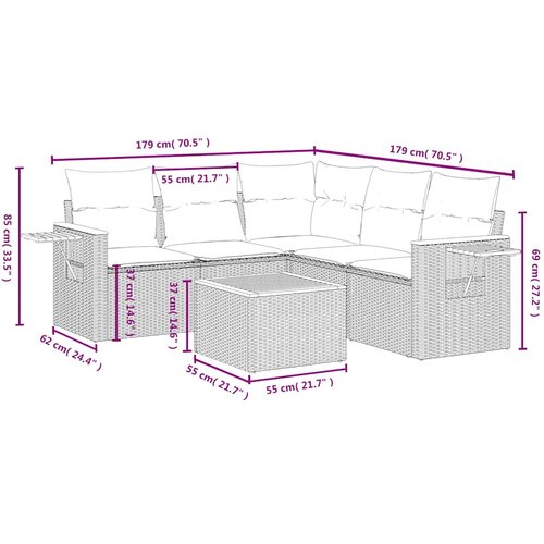 6-dijelni set vrtnih sofa s jastucima crni od poliratana Crna 85 x 62 x 69 cm Slike