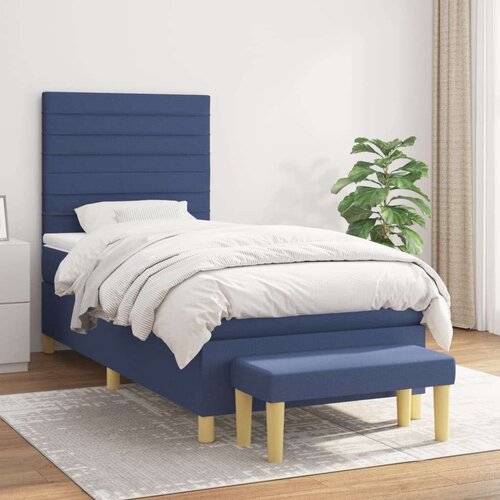  Box spring postelja z vzmetnico modra 100x200 cm blago Slike