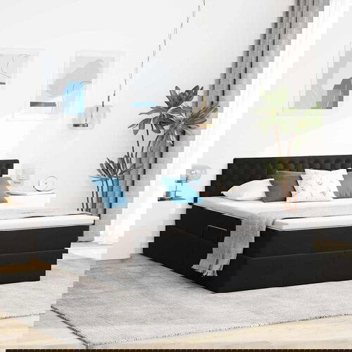 vidaXL Krevet S LED lampica s uzglavljem Crna 140 x 200 cm Baršun Cene