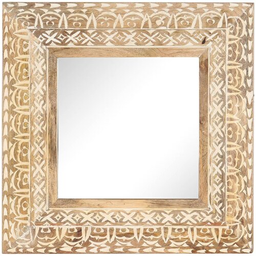  Ručno izrezbareno ogledalo 50 x 50 x 2,6 cm masivno drvo manga Slike