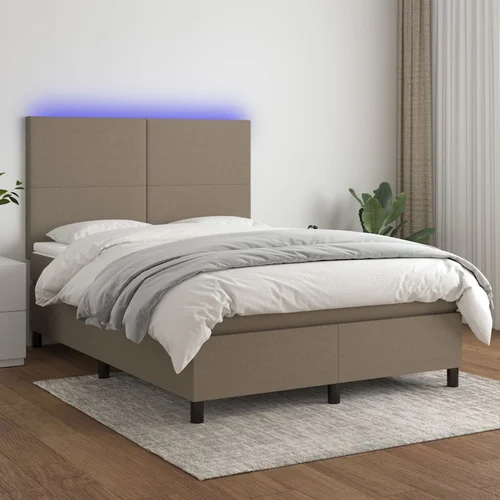 The Living Store Box spring postelja z vzmetnico LED taupe 140x190 cm blago - Box Spring Postelja, (21438805)