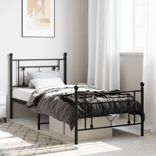 vidaXL Kovinski posteljni okvir z vzglavjem in vznožjem črn 90x190 cm