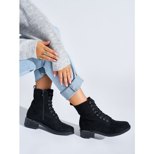 Shelvt Women&amp;#039;s black lace-up ankle boots with low heels Slike