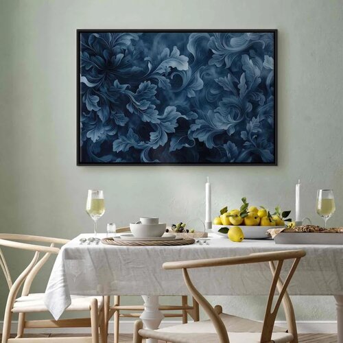  Slika - Abstract Ornaments Dark Blue Victorian Leaves 60x40 U crnom drvenom okviru Slike