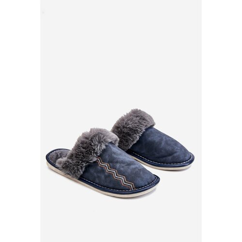 Kesi Men's Warm Slippers With Fur Navy Aron Slike