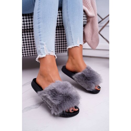 PS1 Women's Flip Flops with Fur Grey Black NiceFur Cene