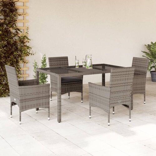  5-dijelni vrtni blagovaonski set s jastucima poliratan i staklo Siva 150 x 90 x 75 cm Cene
