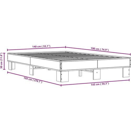 VidaXL okvir kreveta boja hrasta 140x190 cm konstruirano drvo i metal Slike