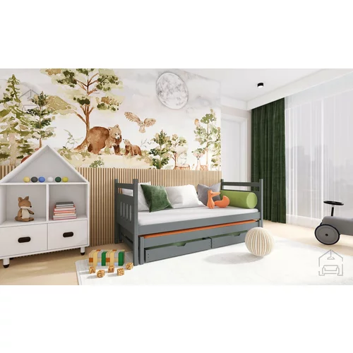 Lano Otroška postelja z dodatnim ležiščem Daniel - 90x200 cm - Grafit