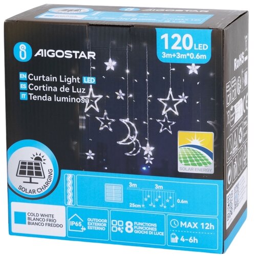 Aigostar led solarni božićni lanac 120xLED/8 funkcija 3x0,6m 500 mah IP65 hladna bela Slike