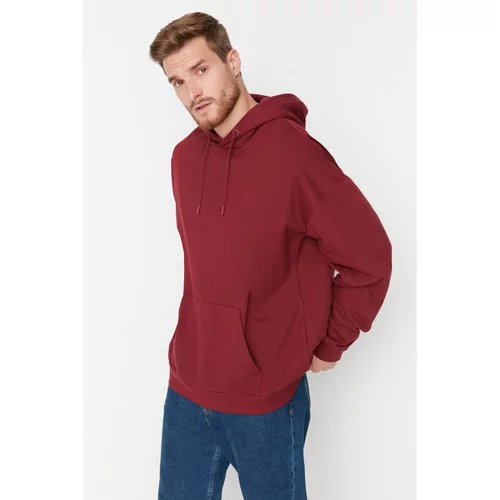 Trendyol Claret Red Men's Basic Oversize Fit Hooded Sweatshirt with Soft Feather Sweatshirt