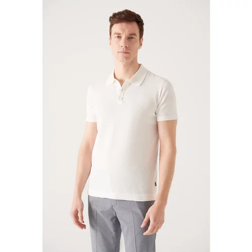 Avva Men's White Cotton Polo Collar Standard Fit Regular Cut Thin Knitwear T-shirt