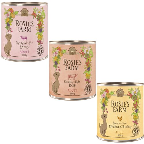  Ekonomično pakirane Rosie's Farm Adult 24 x 800 g  - Mije&scaron;ano pakiranje (piletina, govedina, janjetina) Cijene