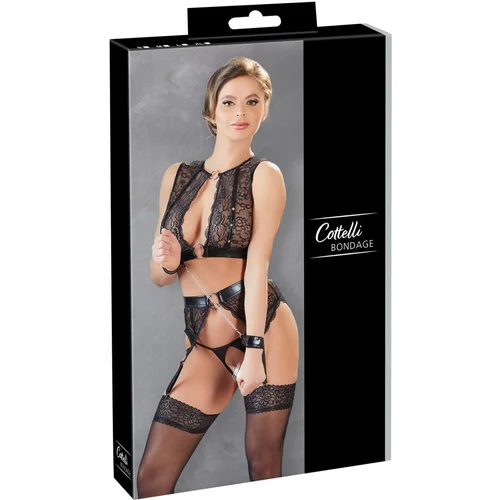 Cottelli Bondage - svetel črtast čipkast komplet spodnjega perila (4 deli) - M