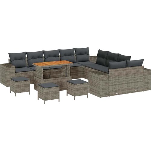 vidaXL Vrtna sedežna garnitura z blazino 14 pcs Siva poli ratan, (5000146654) Cene