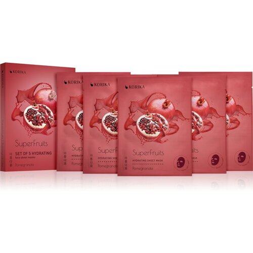 KORIKA SuperFruits Pomegranate - Set of 5 Hydrating Face Sheet Masks set mask za obraz po znižani ceni Pomegranate (z vlažilnim učinkom) Slike